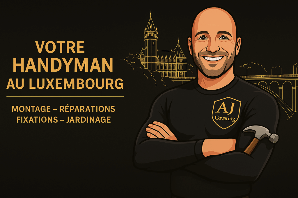 avatar handyman AJ Covering souriant, bras croisés, devant le Pont Adolphe à Luxembourg, représentant les services d’homme à tout faire au Grand-Duché. Mais pourquoi handyman ?